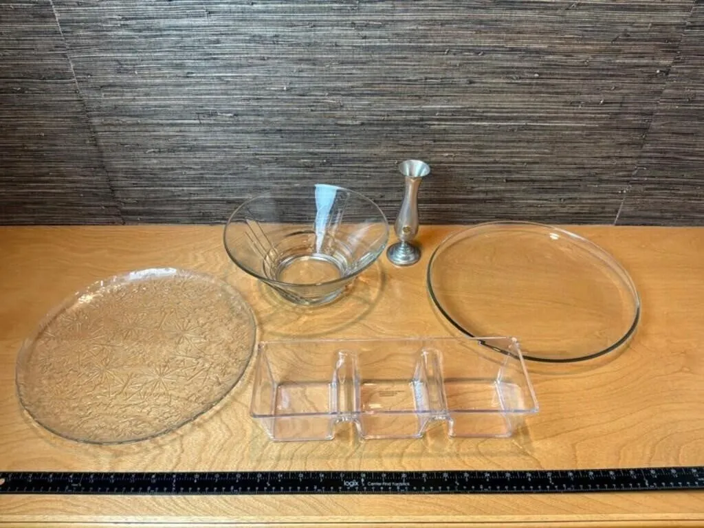 Glass Serving Pieces & Pewter (Lot of 5)