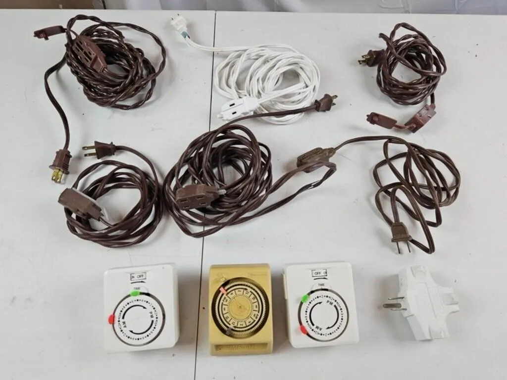 Vintage Mechanical Timers & Cords (Lot of 10)