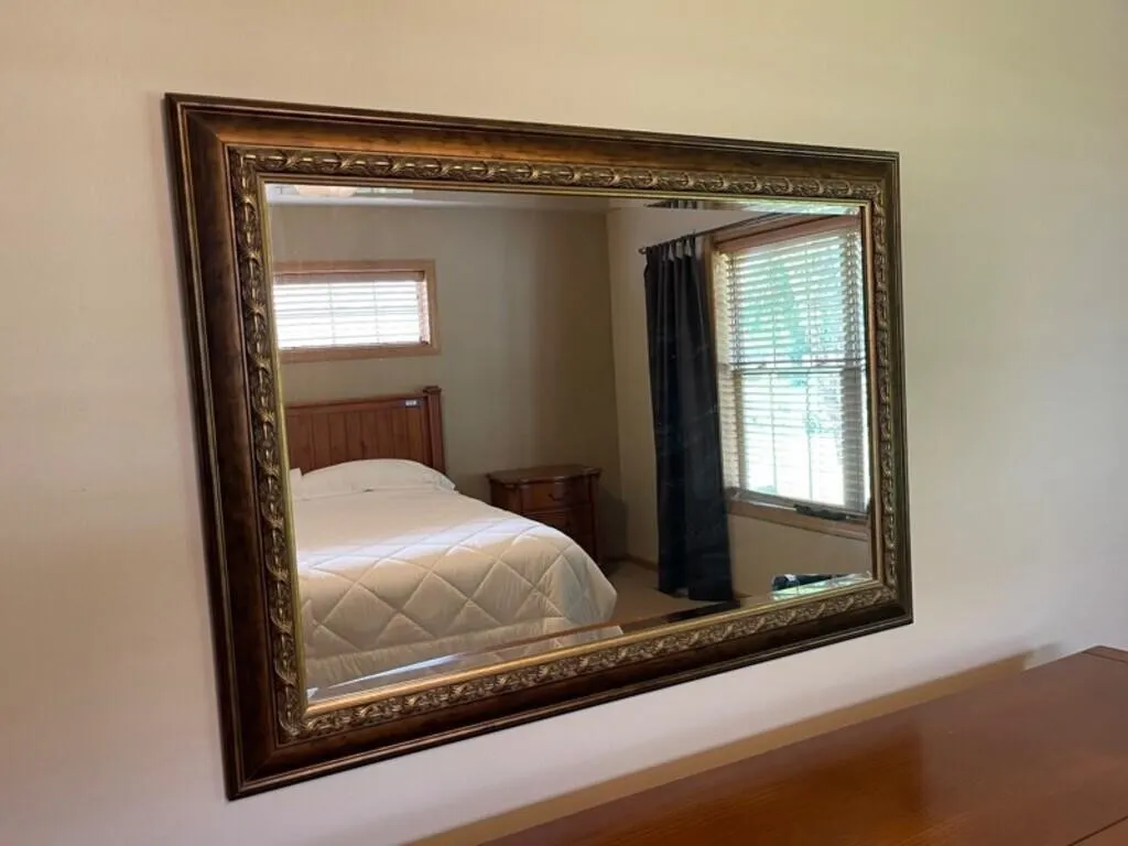 Ornate Carved Gold-Tone Framed Wall Mirror