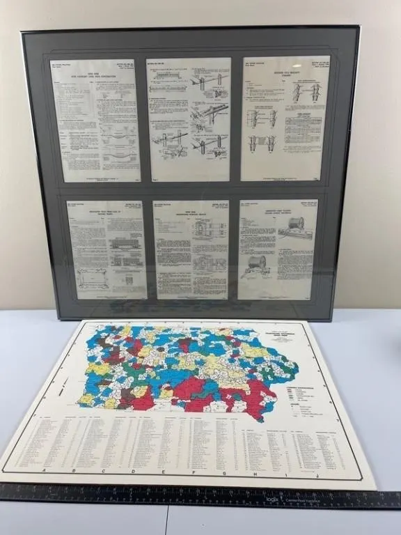 Vintage Framed AT&T Bell Prints & Map (2pc)