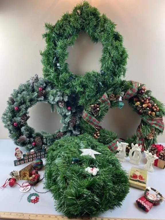 Christmas Decor Assortment - 3 Wreaths & More