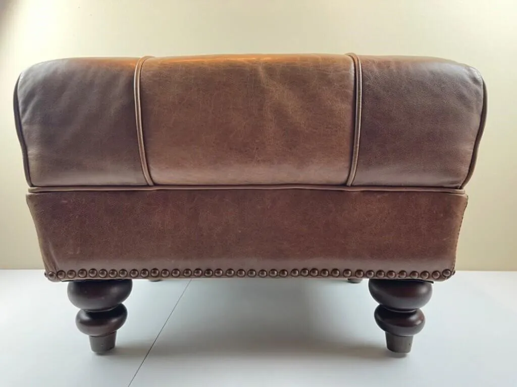 Brown Upholstered Ottoman with Nailhead Trim