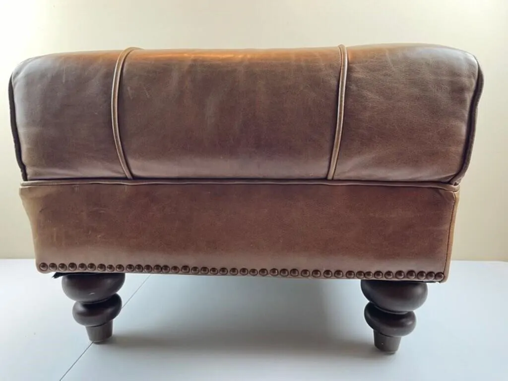 Leather Ottoman w/ Nailhead Trim, 24in