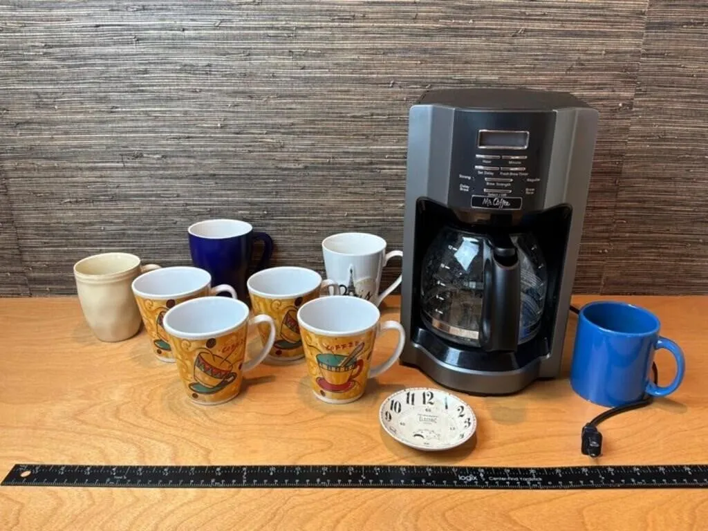Mr. Coffee Maker, 7 Mugs & Clock (Lot of 9)