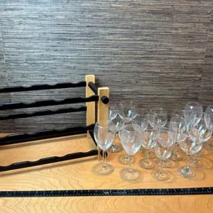 Wood & Metal Wine Rack w/ 20 Glasses