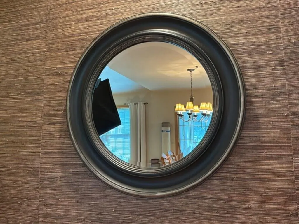 Round Crackle Black Wall Mirror 27in