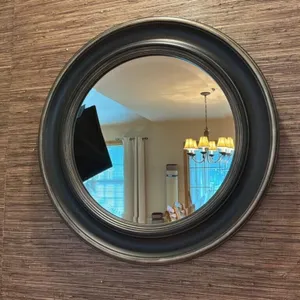 Round Crackle Black Wall Mirror 27in