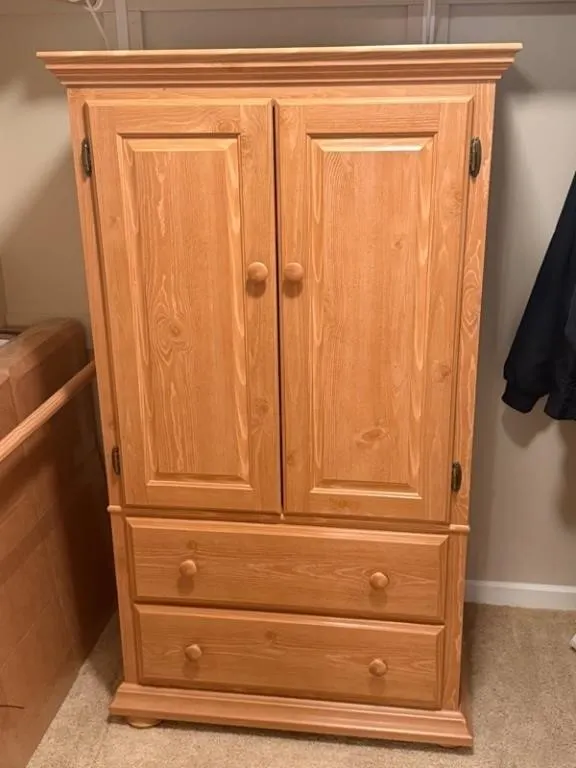 Oak-Tone 2-Door Armoire with Shelves & Drawers