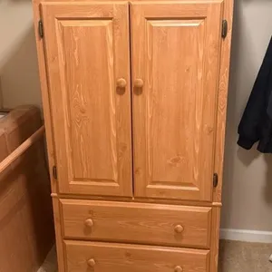 Oak-Tone 2-Door Armoire with Shelves & Drawers