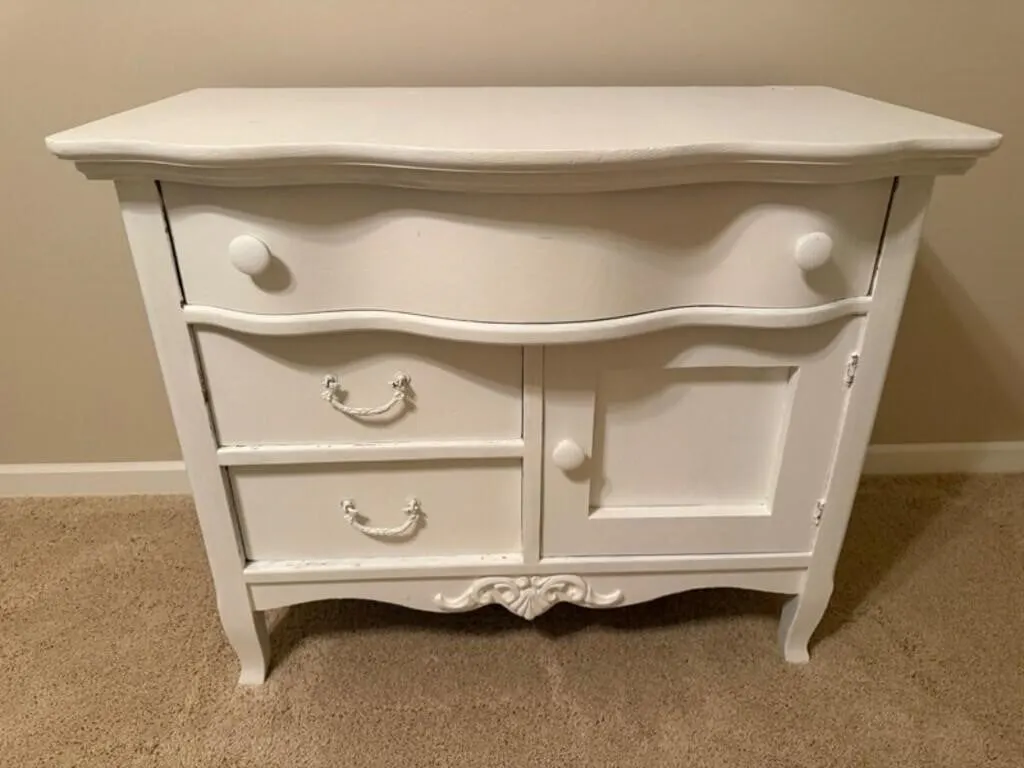 Vintage White Provincial Cabinet 32in