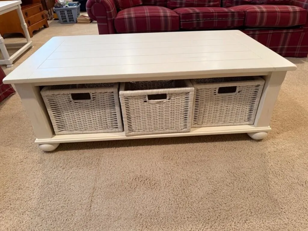 White Wicker Basket Storage Coffee Table