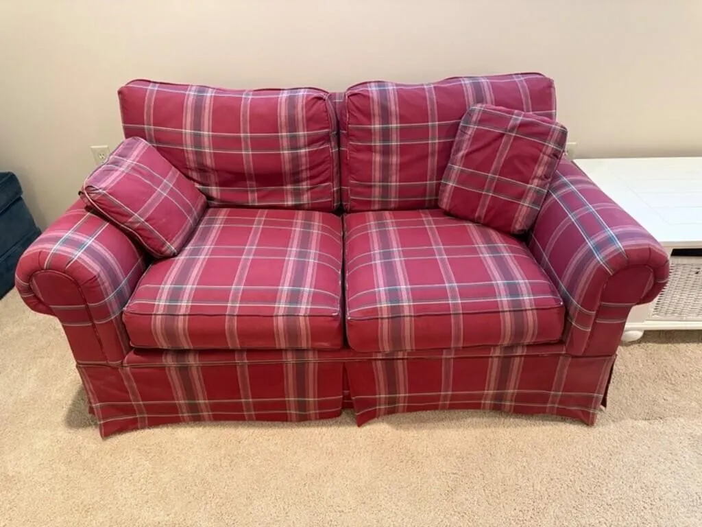 Hickorycraft Burgundy Plaid Loveseat