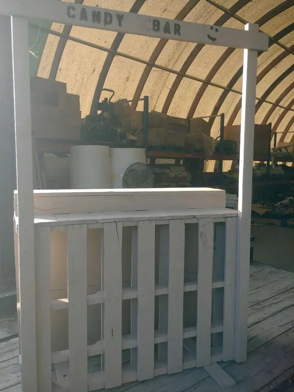 OFFSITE - Candy bar and kid's table. Nicely build, used only once for a wedding. Painted wood
