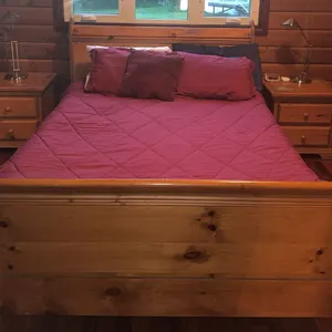 Pine Sleigh Bed Frame With Matching Two-Drawer Nightstands