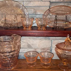 Cranberry Depression Glass Tableware Set