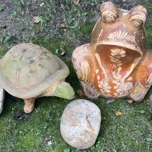 Stone Garden Decor with Frog, Turtle, and Three Large Rocks
