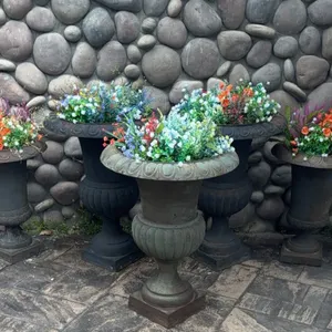 Five Cast Metal Flower Pots Three Large Two Small