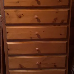 Pine Wood Chest of Drawers and Two-Door Cabinet Set