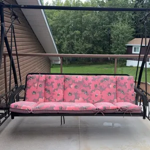 Metal Frame Outdoor Patio Swing with Floral Cushions, Missing Top Cover
