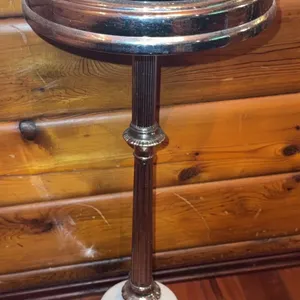 Metal and Marble Pedestal Ashtray Stand with Handle