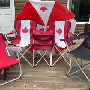 Folding Outdoor Chairs and Canada-Themed Patio Umbrella