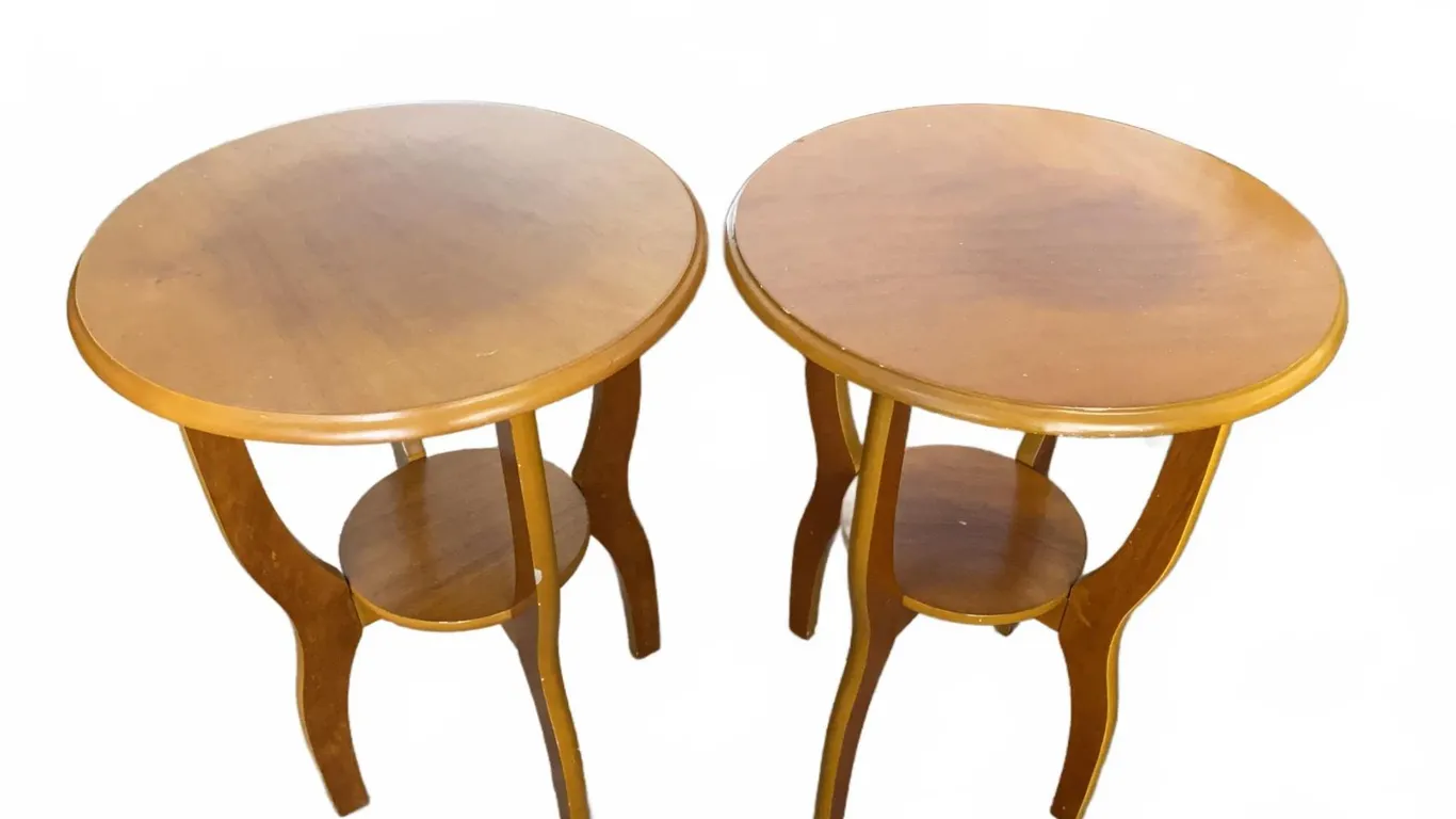 Round Wood Side Tables with Lower Shelf