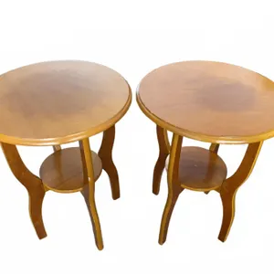 Round Wood Side Tables with Lower Shelf
