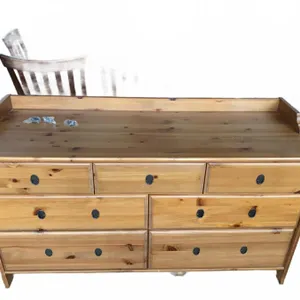 Pine Wood 7-Drawer Dresser with Black Pulls and Floral Drawer Liners