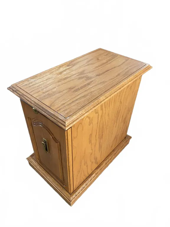 Solid Oak Telephone Table With Storage Cabinet And Pull-Out Desk