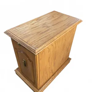 Solid Oak Telephone Table With Storage Cabinet And Pull-Out Desk