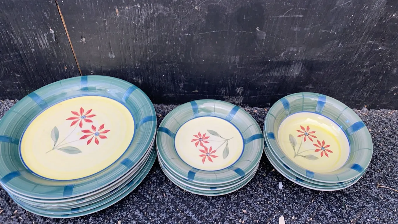 Hand-Painted Floral Dinner, Salad, and Soup Plates