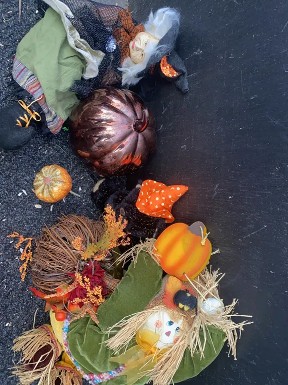 Fall and Halloween Decor with Witch and Scarecrow Figures