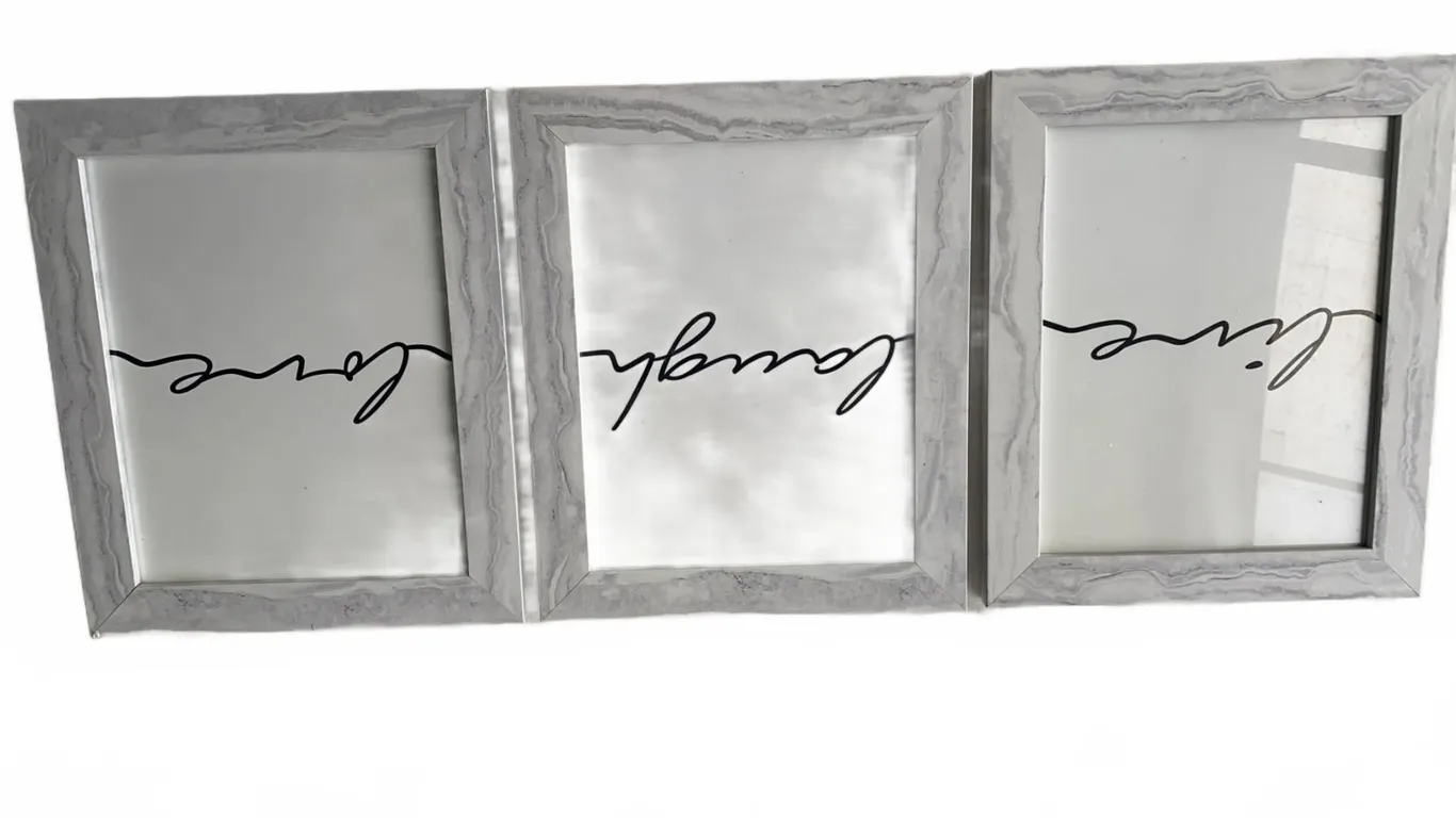 3 Framed Wall Art Prints: Live, Laugh, Love with Grey Marble Frames