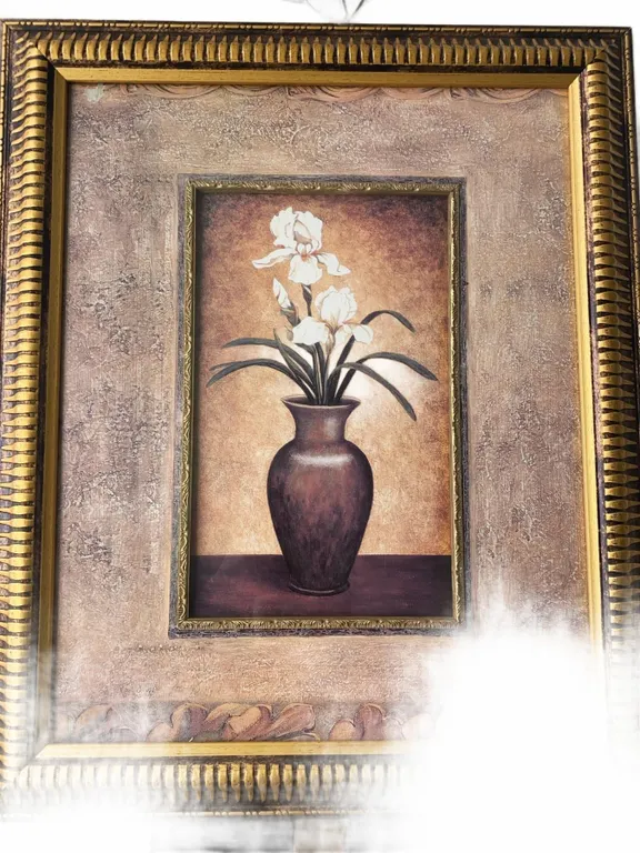 Framed Art Print of Vase With White Flowers, 51x61 cm