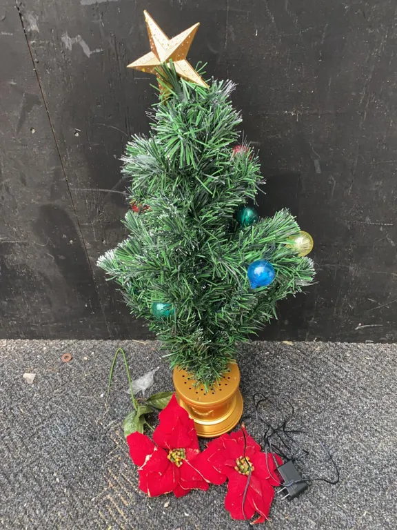 Artificial Tabletop Christmas Tree with Gold Base, Adapter and Ornaments