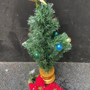 Artificial Tabletop Christmas Tree with Gold Base, Adapter and Ornaments