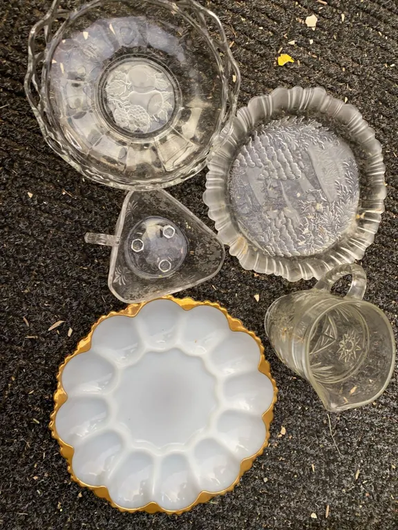 Pressed and Milk Glass Tableware Collection, 5 Pieces