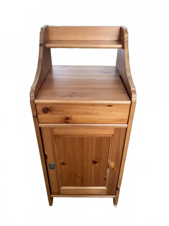 Solid Pine Wood Side Cabinet with Open Shelf and Storage Door
