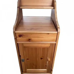 Solid Pine Wood Side Cabinet with Open Shelf and Storage Door
