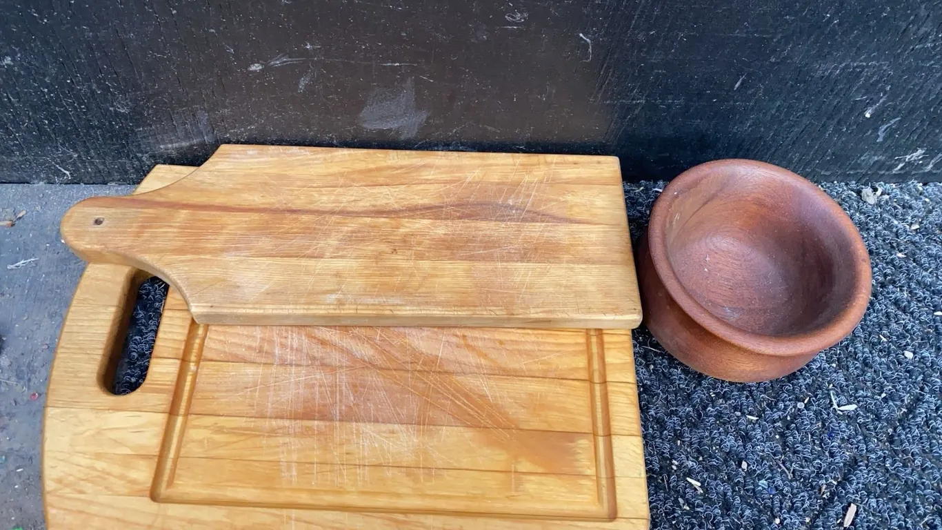 2 Wooden Cutting Boards and 1 Wooden Bowl