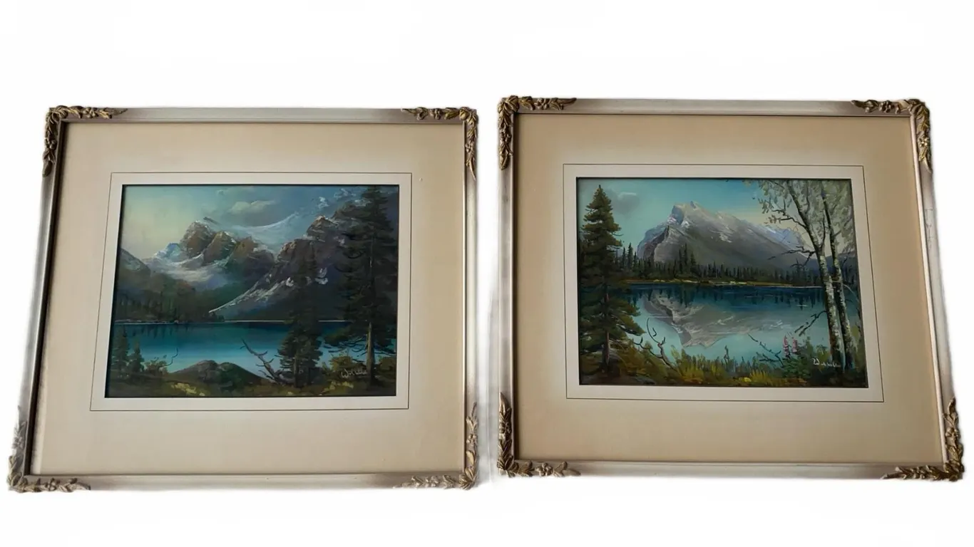 Framed Canadian Mountain Landscape Paintings Signed D. Wallace