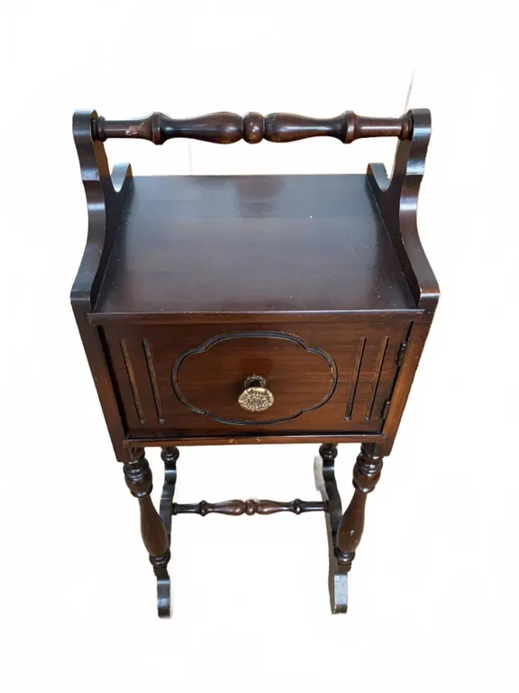 Wooden Side Table with Turned Legs and Single Drawer