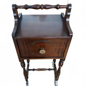 Wooden Side Table with Turned Legs and Single Drawer