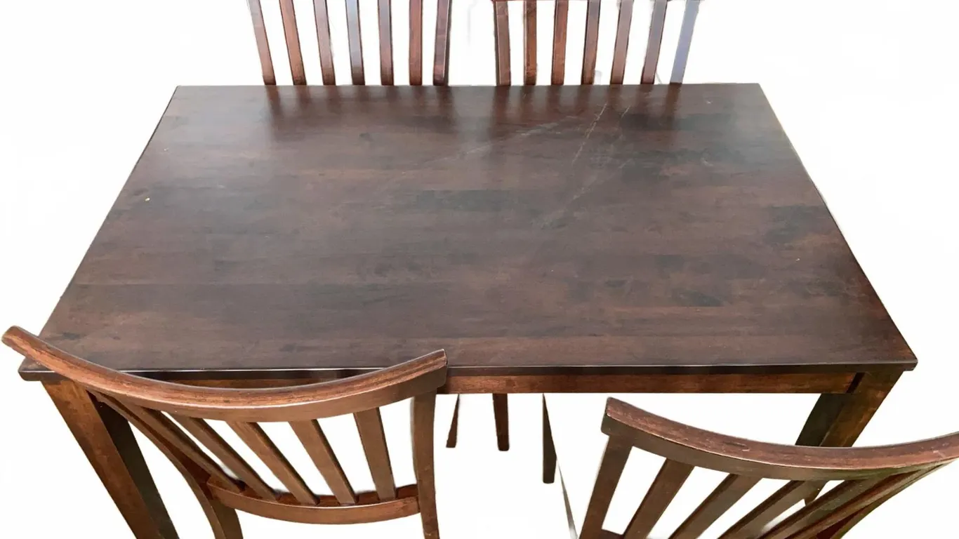 Wood Dining Table With Four Upholstered Chairs