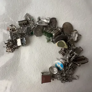 Sterling Silver Charm Bracelet with All Sterling Charms, 128g Total Weight