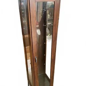 Tall Glass and Wood Display Cabinet with Metal Legs