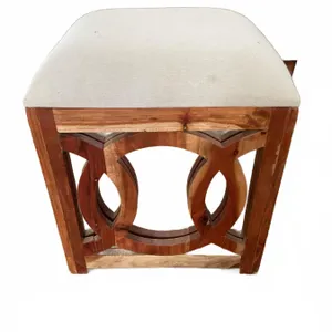 Wooden Ottoman with Geometric Cutout Base and Cushioned Seat