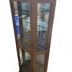 Glass and Wood Corner Display Cabinet With Shelves and Lighting