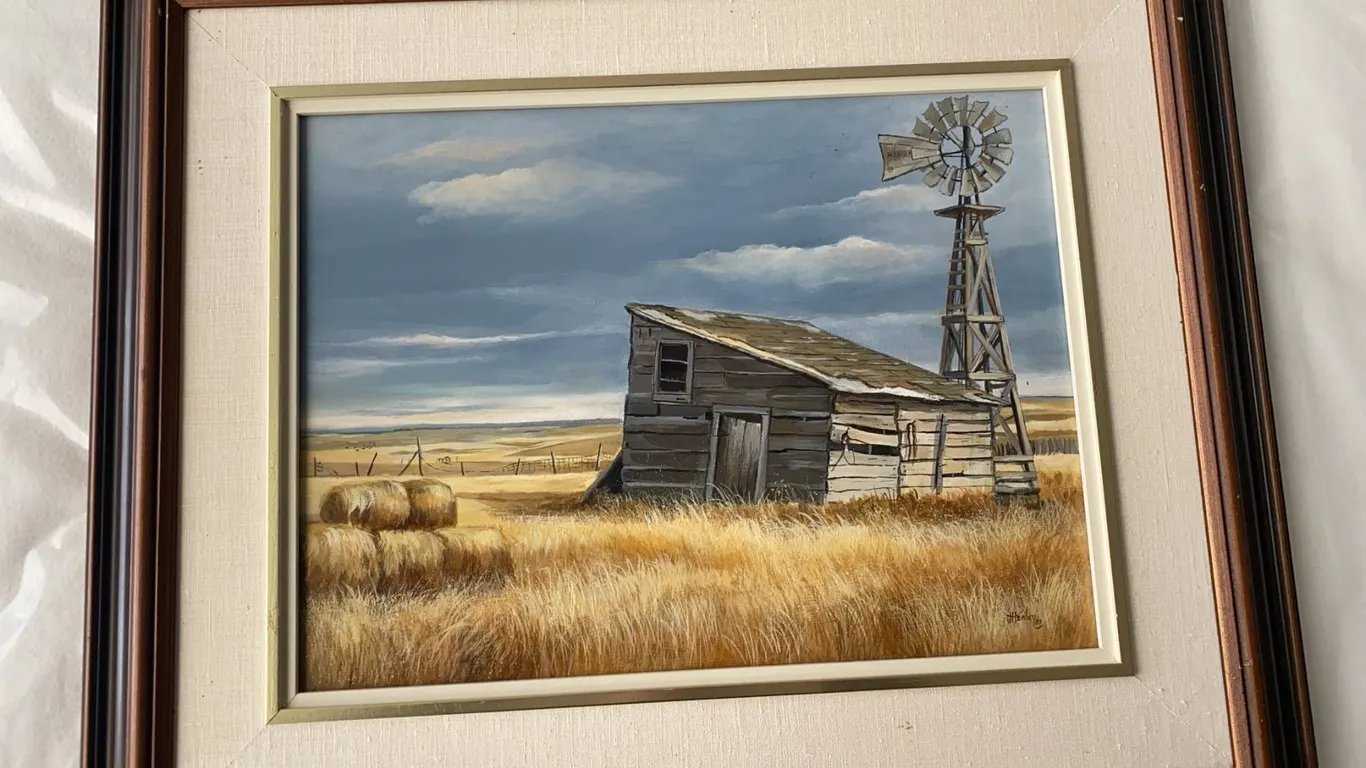 Joan Healey Framed Original Painting of Alberta Prairie Barn Scene