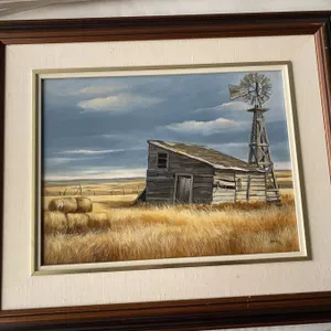 Joan Healey Framed Original Painting of Alberta Prairie Barn Scene
